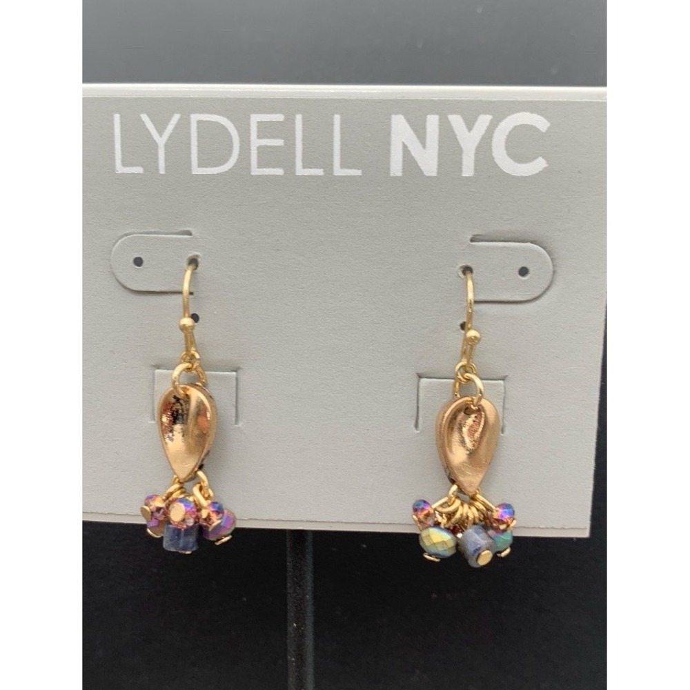 NWT NOS Lydell NYC Matte Gold Tone And Iridescent Purple Beaded Pierced Earrings